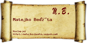 Matejko Beáta névjegykártya
